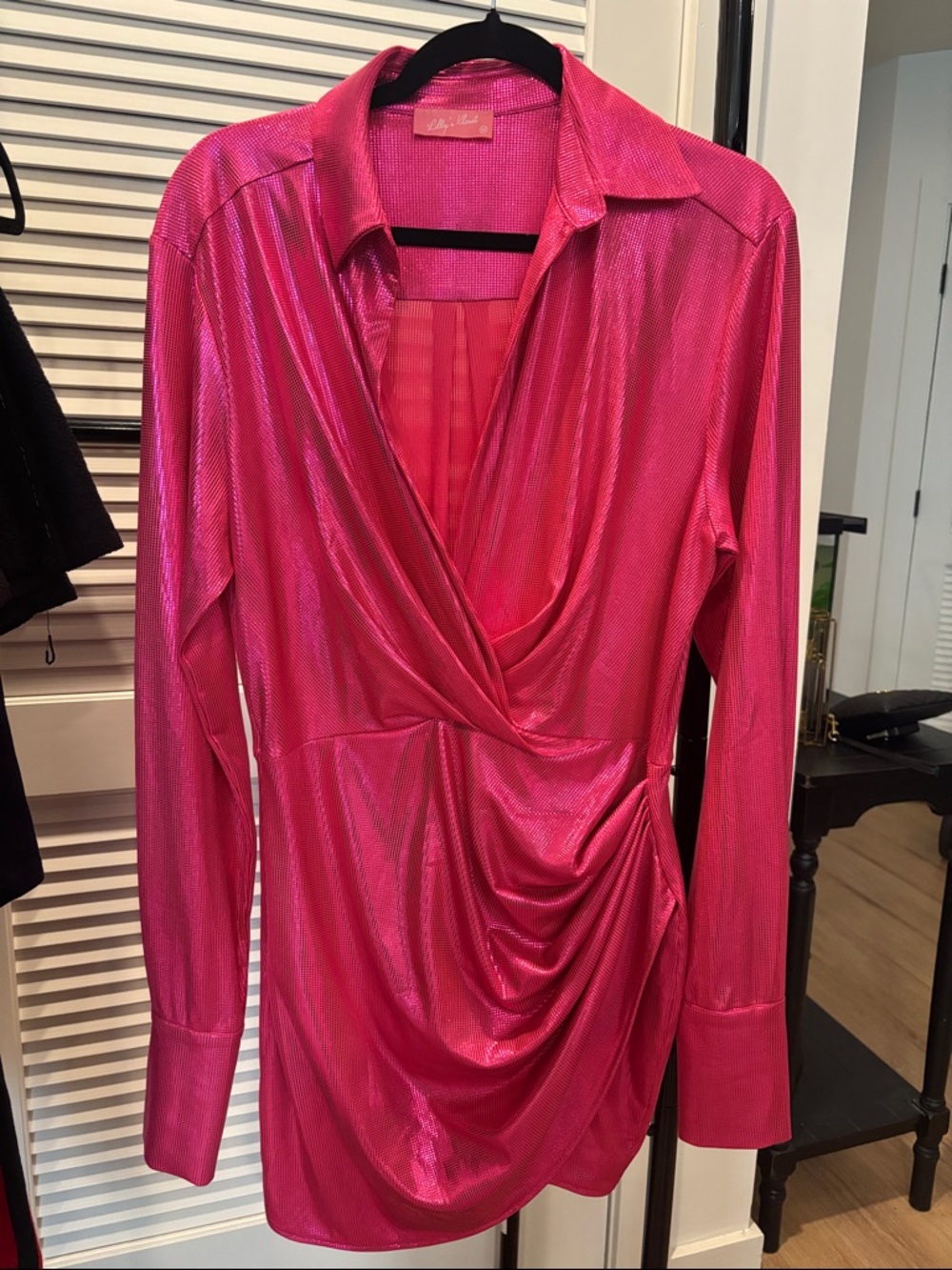 Lilly's Closet Shiny Fuchsia Drape Blouse